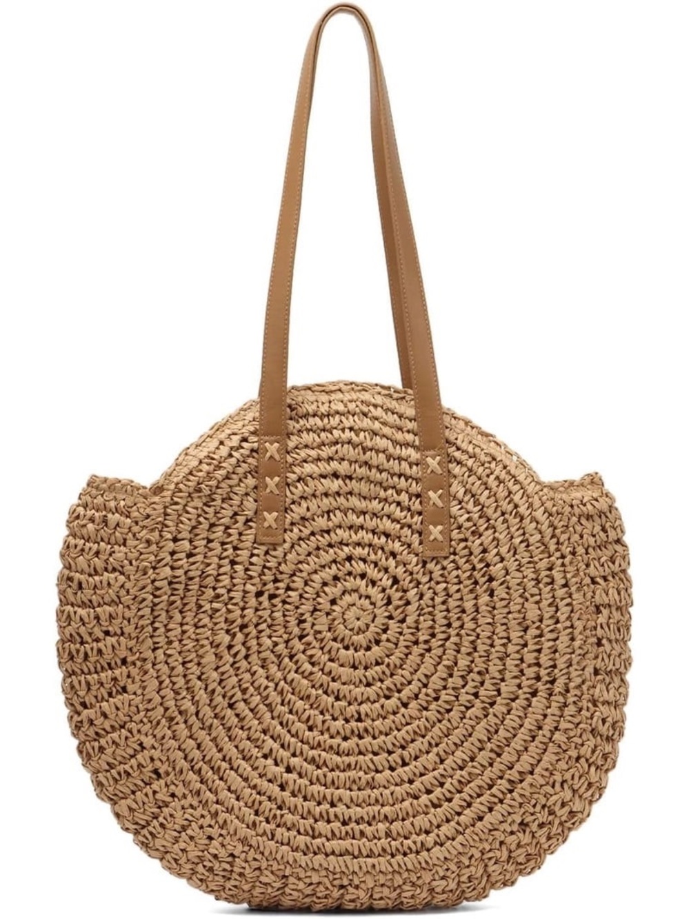 Women Straw Bag Round Handwoven Summer Beach Tote Bag
